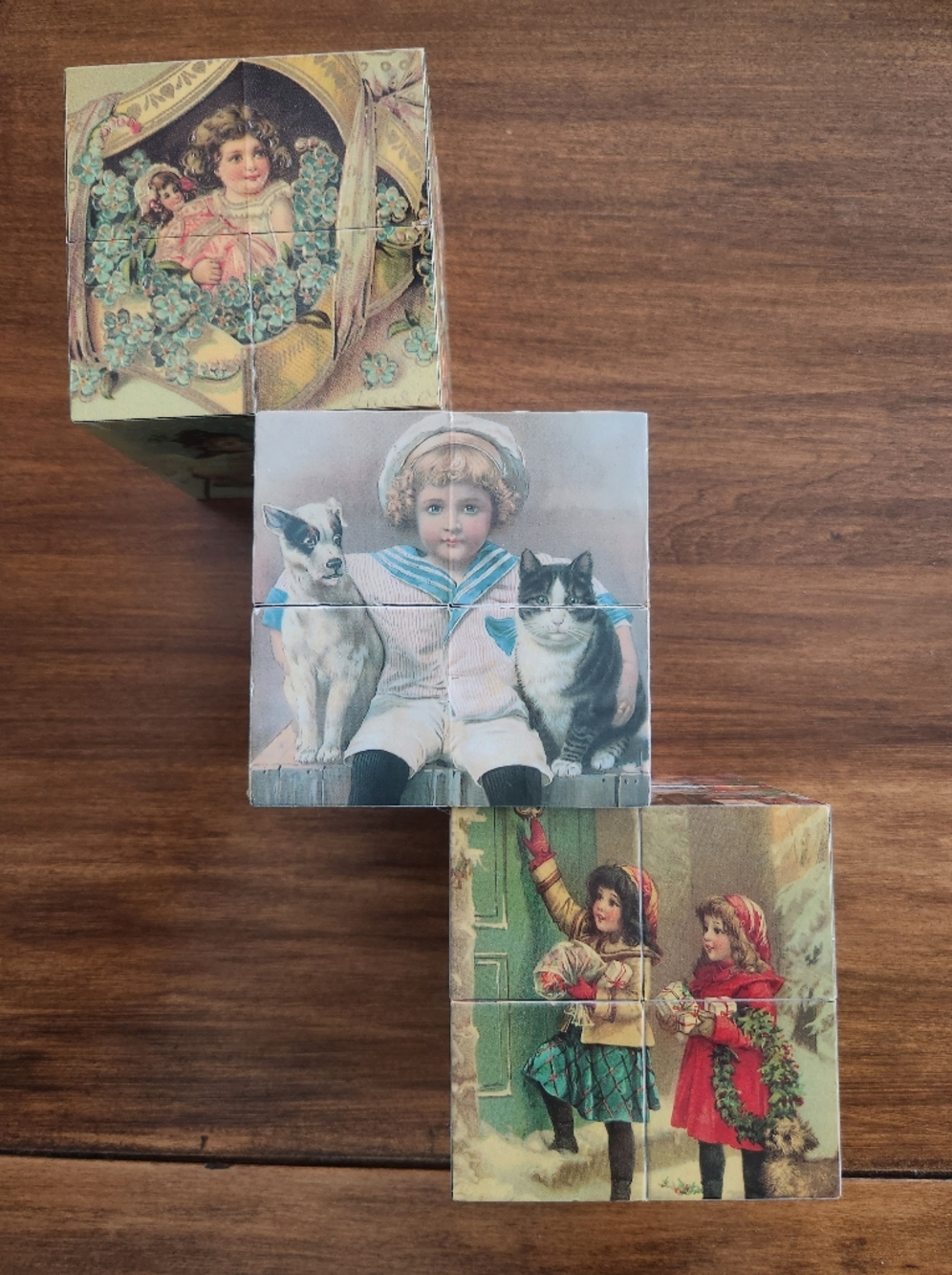 Vintage-Style Decorative Victorian Art Cubes  of Children, Pets & Christmas